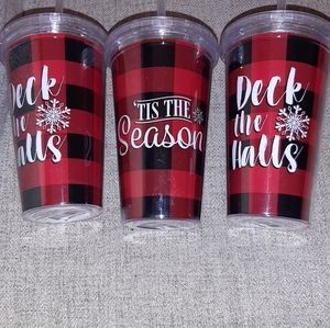 DOBLE WALL BUFFALO CHECK HOLIDAY TUMBLER CUPS.9x4 inches. 16 OZ::3X $ 10..